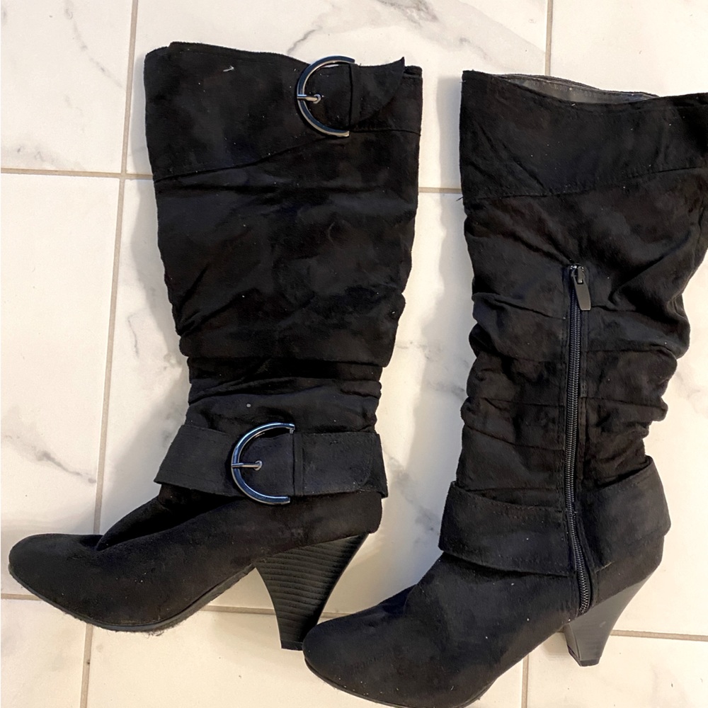 Black heeled boots. Size 10.